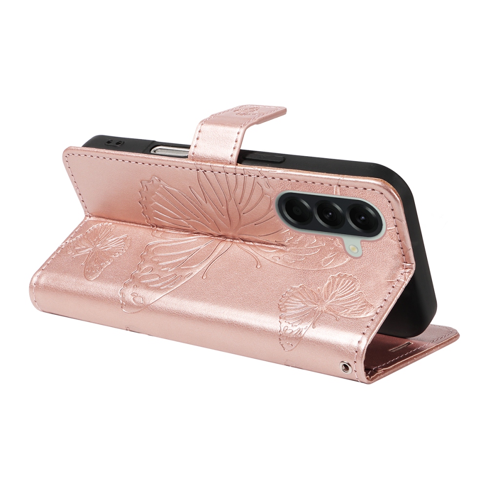 Nagy pillangó könyv tok Samsung Galaxy A57 5G-hez - rózsa arany