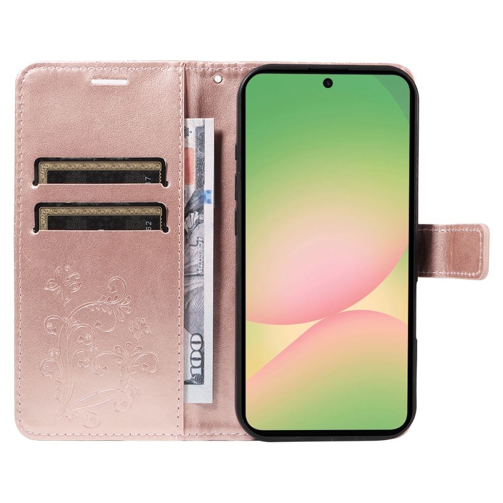 Nagy pillangó könyv tok Samsung Galaxy A57 5G-hez - rózsa arany