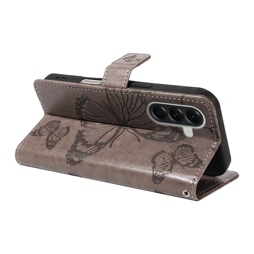 Nagy pillangó könyv tok Samsung Galaxy A57 5G-hez - szürke