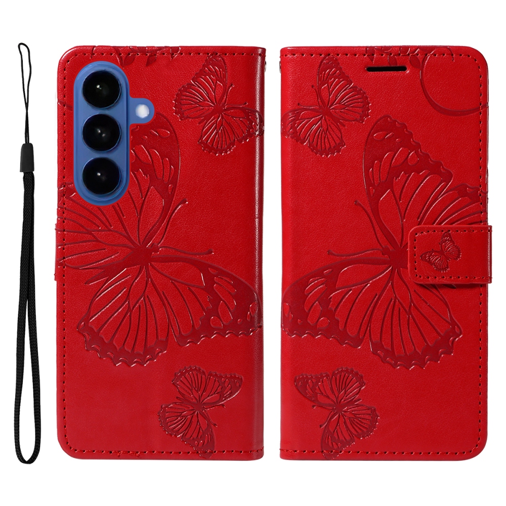 Nagy pillangó könyv tok Samsung Galaxy S26+ készülékhez - piros