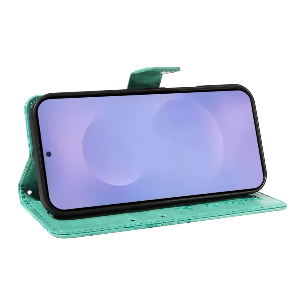 Nagy pillangó könyv tok Samsung Galaxy S26+ készülékhez - kékeszöld színű