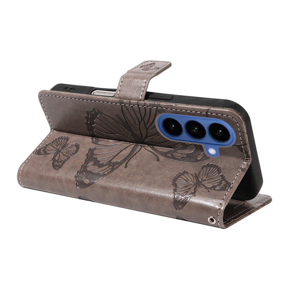 Nagy pillangó könyv tok Samsung Galaxy S26/S26 Pro készülékhez - szürke