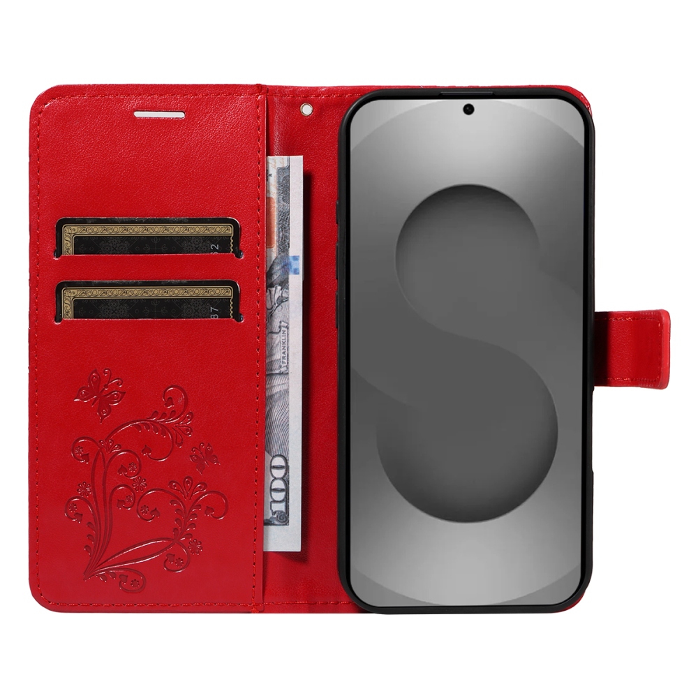 Nagy pillangó könyv tok Samsung Galaxy S26 Ultra készülékhez - piros