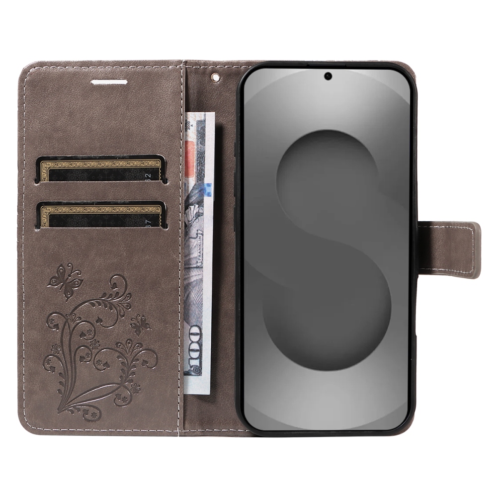 Nagy pillangó könyv tok Samsung Galaxy S26 Ultra készülékhez - szürke