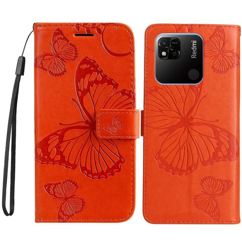 Nagy pillangó könyv tok Xiaomi Redmi 10A - narancssárga