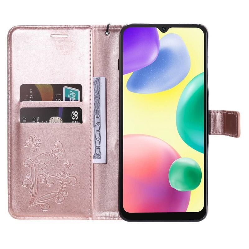 Nagy pillangó könyv tok Xiaomi Redmi 10A - rózsa arany