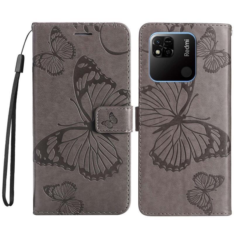 Nagy pillangó könyv tok a Xiaomi Redmi 10A-hoz - szürke