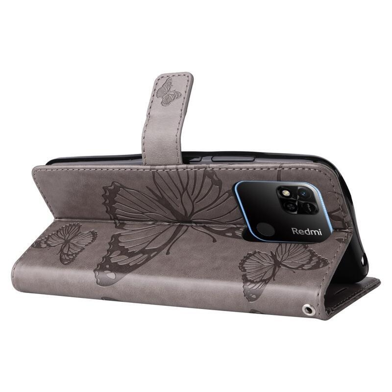 Nagy pillangó könyv tok a Xiaomi Redmi 10A-hoz - szürke