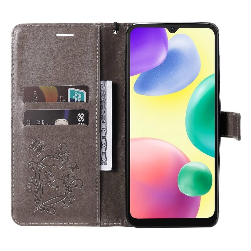 Nagy pillangó könyv tok a Xiaomi Redmi 10A-hoz - szürke