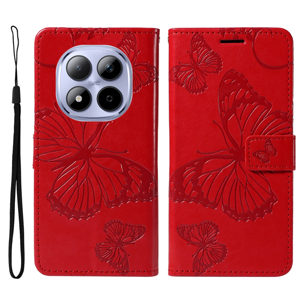 Nagy pillangó könyv tok a Xiaomi Redmi Note 15 Pro 5G-hez - piros