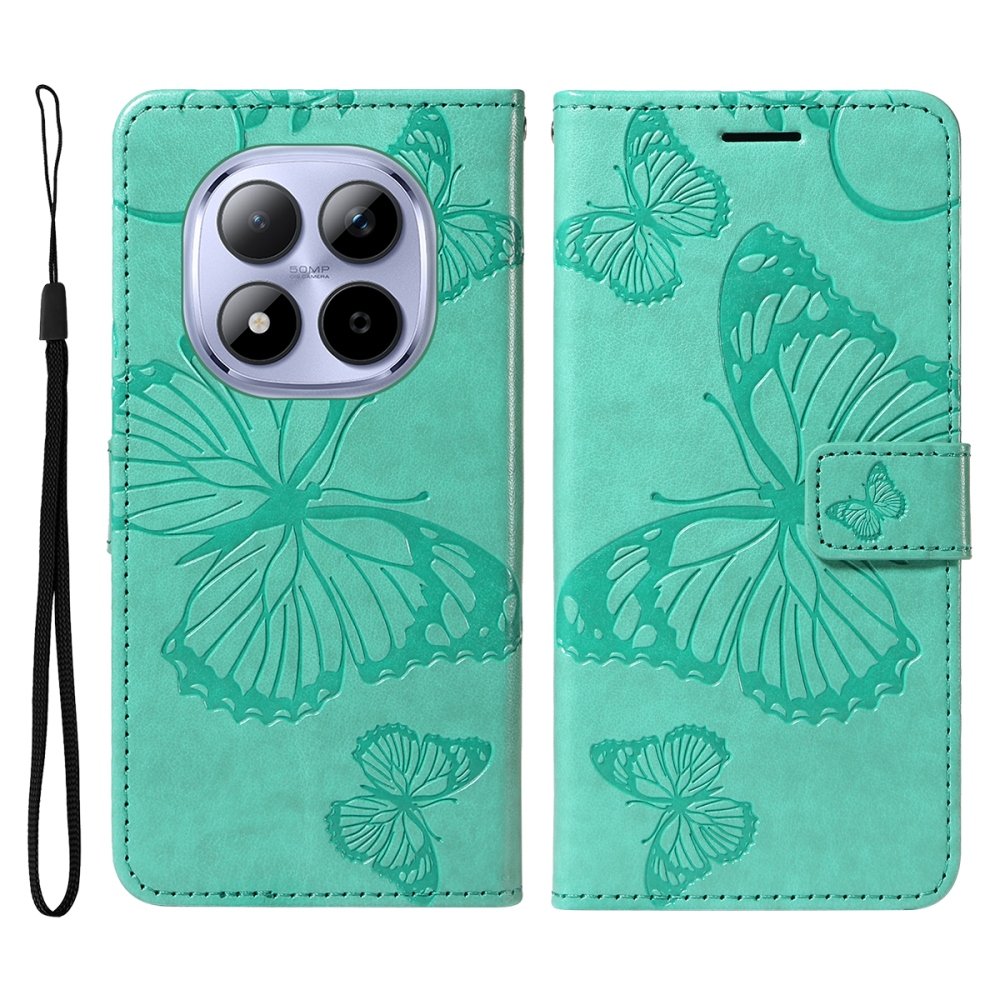 Nagy pillangó könyv tok a Xiaomi Redmi Note 15 Pro 5G-hez - teal színű