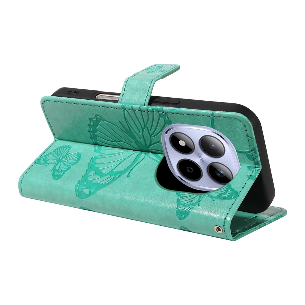 Nagy pillangó könyv tok a Xiaomi Redmi Note 15 Pro 5G-hez - teal színű