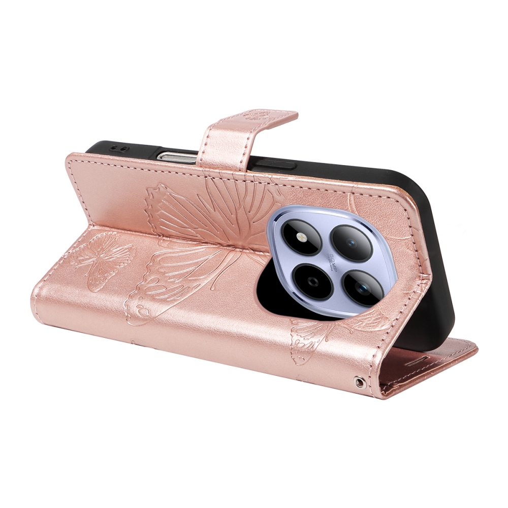 Nagy pillangó könyv tok Xiaomi Redmi Note 15 Pro 5G - rózsa arany