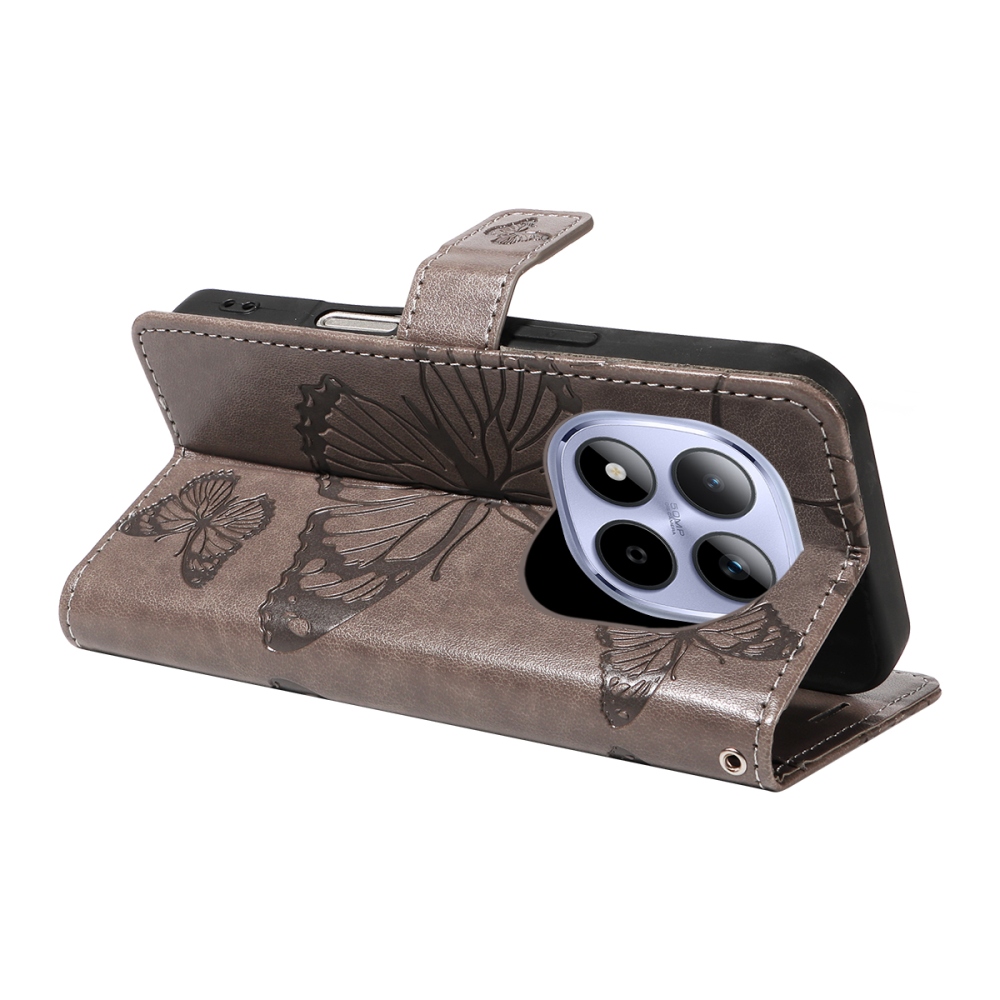 Nagy pillangó könyv tok a Xiaomi Redmi Note 15 Pro 5G-hez - szürke