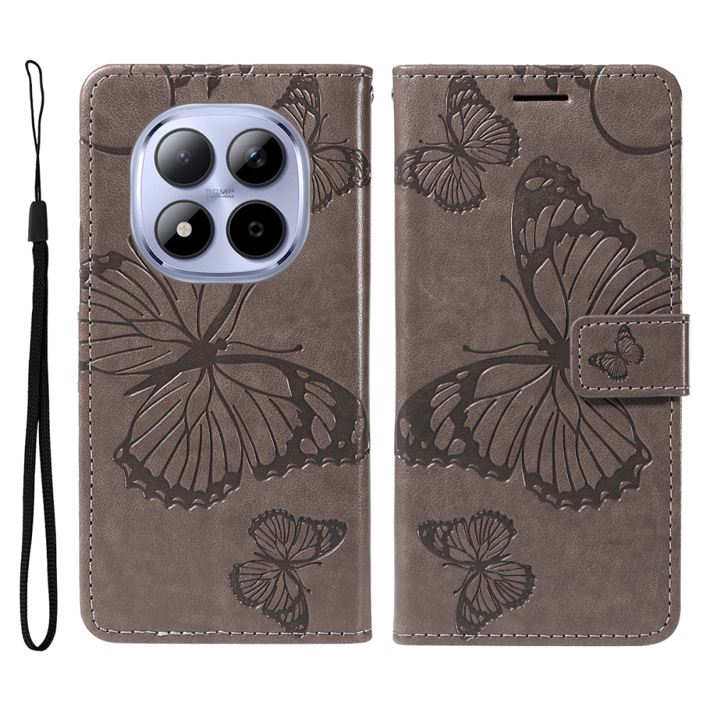 Nagy pillangó könyv tok a Xiaomi Redmi Note 15 Pro 5G-hez - szürke