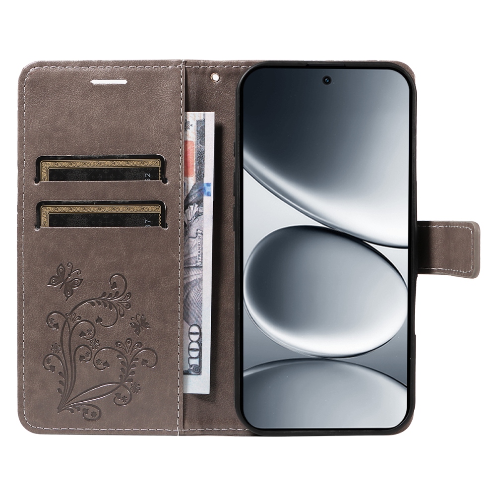 Nagy pillangó könyv tok a Xiaomi Redmi Note 15 Pro 5G-hez - szürke