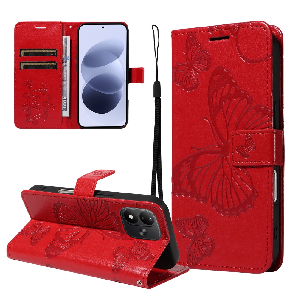 Big Butterfly könyvformájú tok a Xiaomi Redmi Note 17 4G/5G-hez – piros