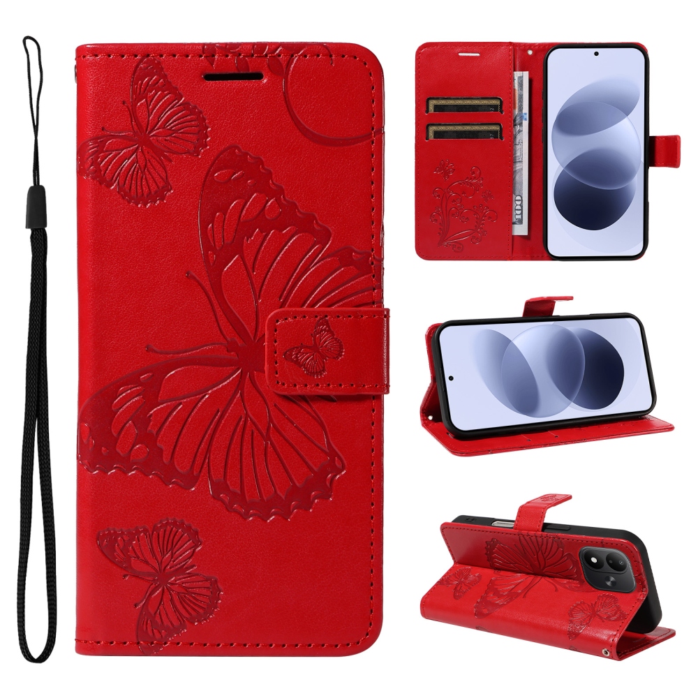 Big Butterfly könyvformájú tok a Xiaomi Redmi Note 17 4G/5G-hez – piros