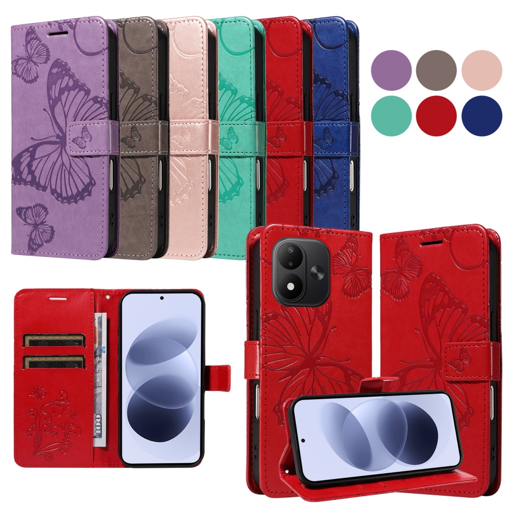 Big Butterfly könyvformájú tok a Xiaomi Redmi Note 17 4G/5G-hez – piros