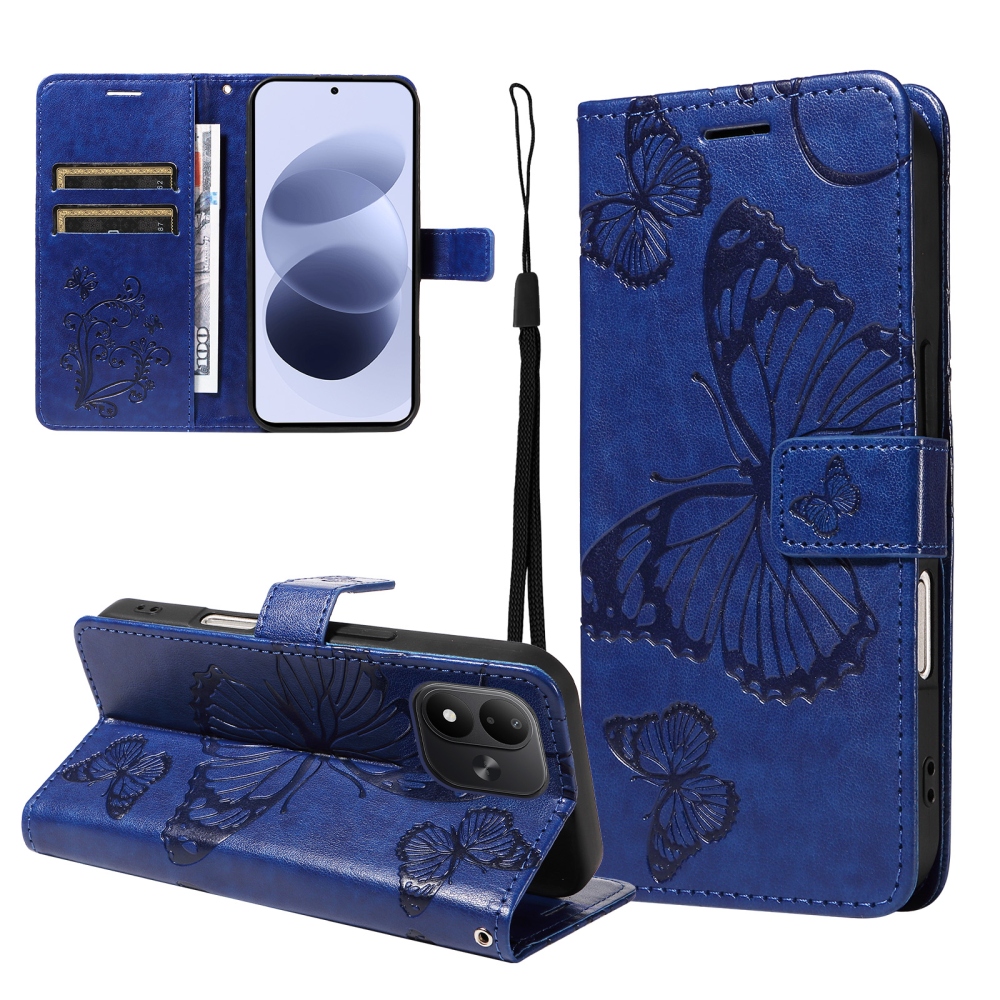 Big Butterfly könyvformájú tok a Xiaomi Redmi Note 17 4G/5G-hez – kék