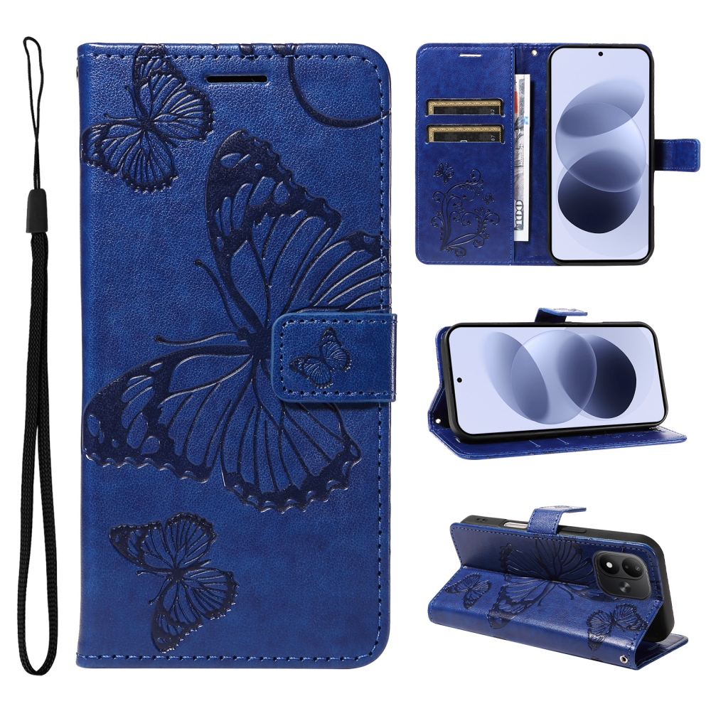 Big Butterfly könyvformájú tok a Xiaomi Redmi Note 17 4G/5G-hez – kék