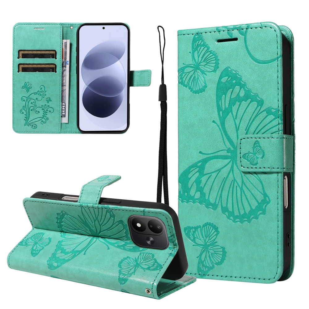 Big Butterfly könyvformájú tok a Xiaomi Redmi Note 17 4G/5G-hez – kék-zöld