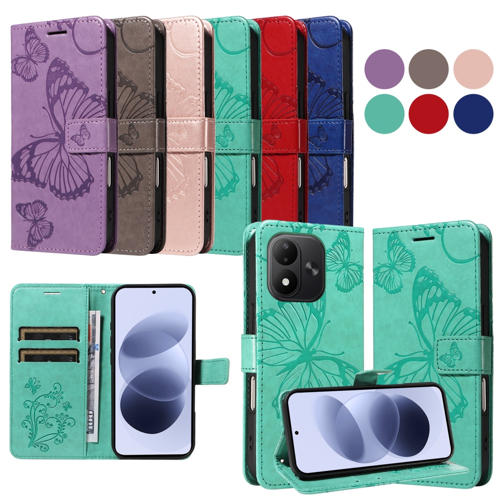 Big Butterfly könyvformájú tok a Xiaomi Redmi Note 17 4G/5G-hez – kék-zöld