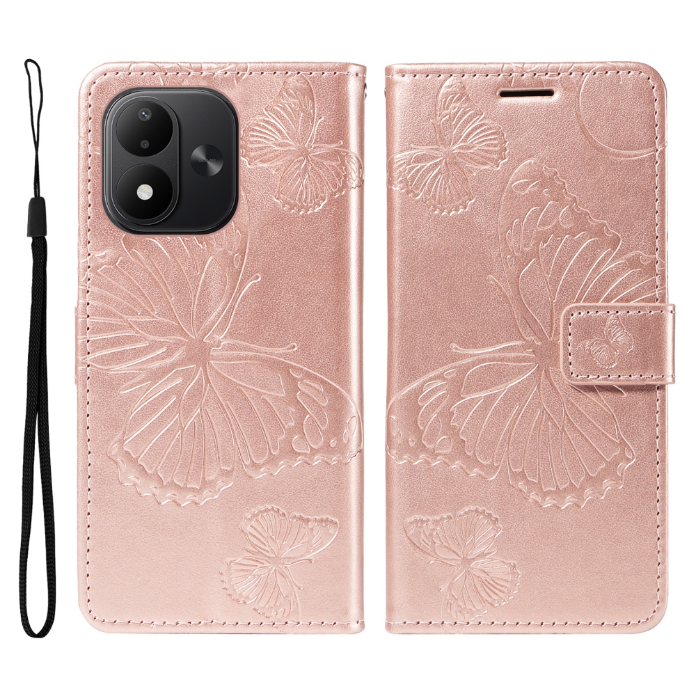 Big Butterfly könyvformájú tok a Xiaomi Redmi Note 17 4G/5G-hez – rózsaszín-arany