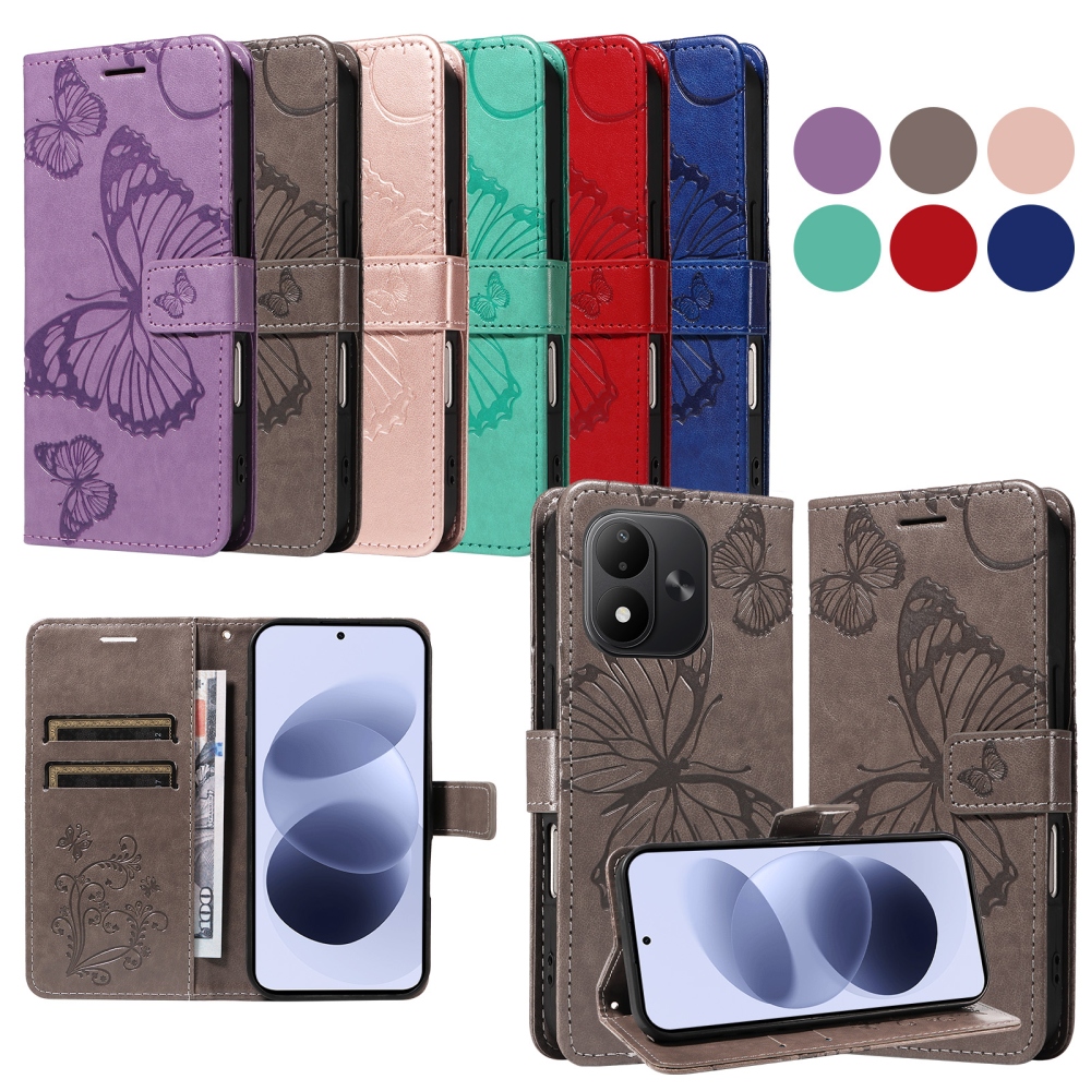 Big Butterfly könyvformájú tok a Xiaomi Redmi Note 17 4G/5G-hez – szürke