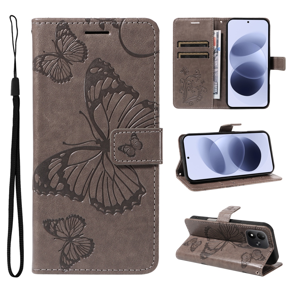 Big Butterfly könyvformájú tok a Xiaomi Redmi Note 17 4G/5G-hez – szürke