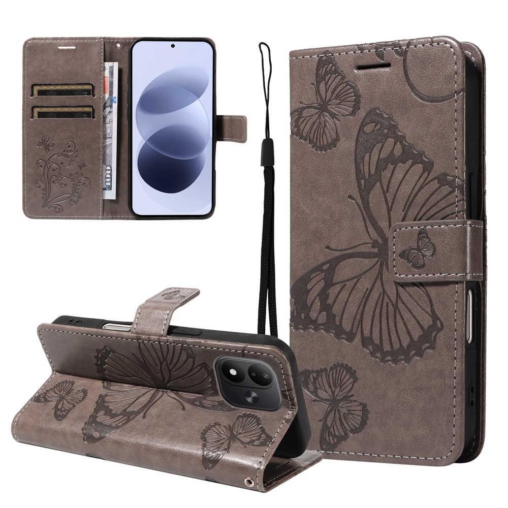 Big Butterfly könyvformájú tok a Xiaomi Redmi Note 17 4G/5G-hez – szürke