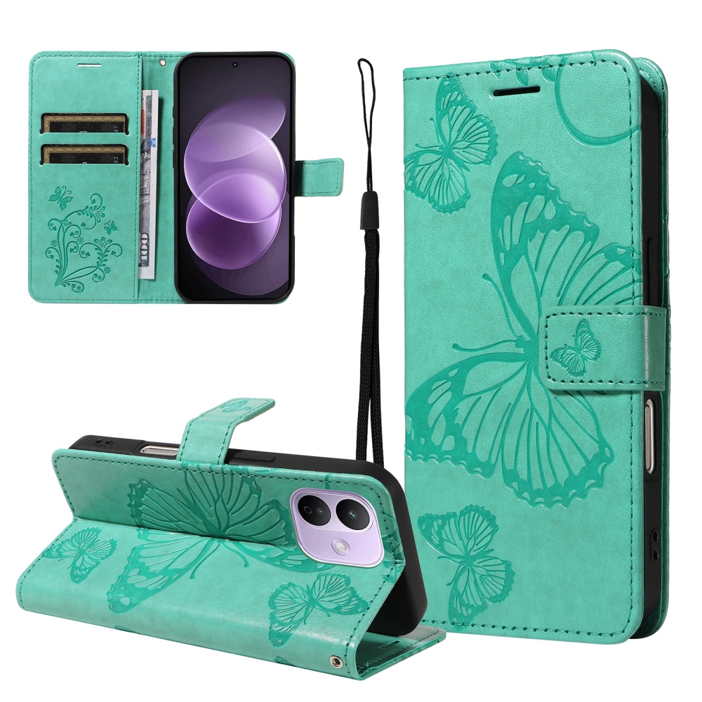 Big Butterfly könyvformájú tok a Xiaomi Redmi Note 17 Pro 5G-hez – kék-zöld