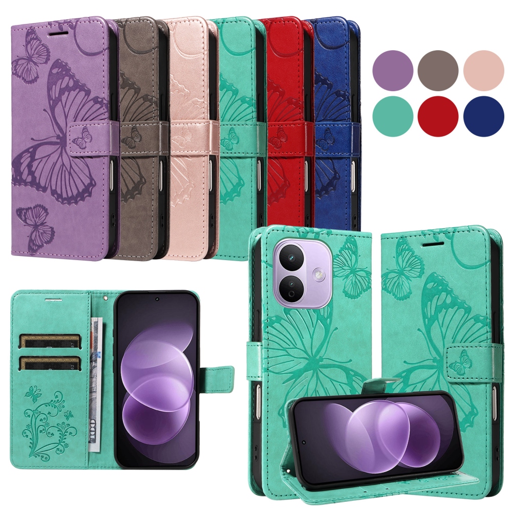 Big Butterfly könyvformájú tok a Xiaomi Redmi Note 17 Pro 5G-hez – kék-zöld