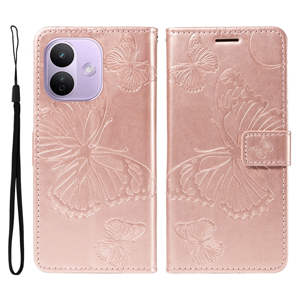 Big Butterfly könyvformájú tok a Xiaomi Redmi Note 17 Pro 5G-hez – rózsaszín-arany