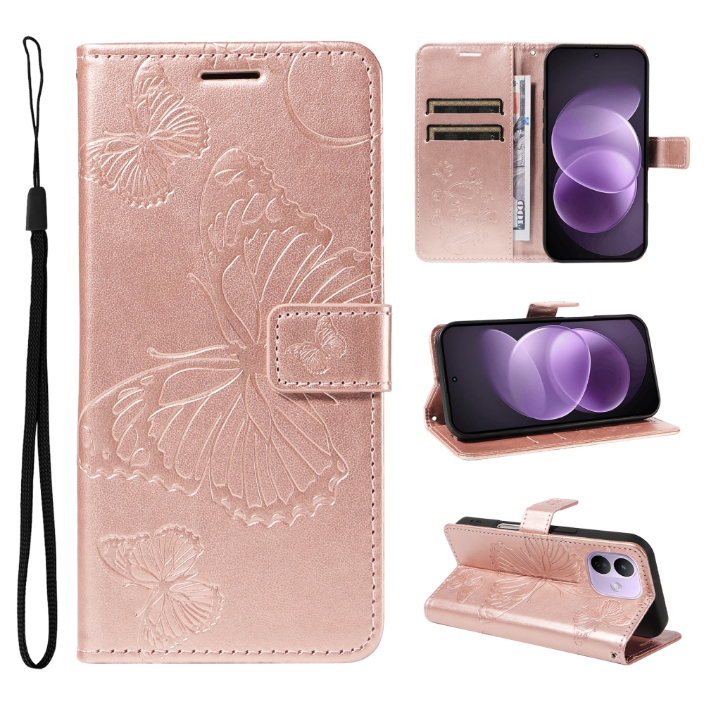 Big Butterfly könyvformájú tok a Xiaomi Redmi Note 17 Pro 5G-hez – rózsaszín-arany