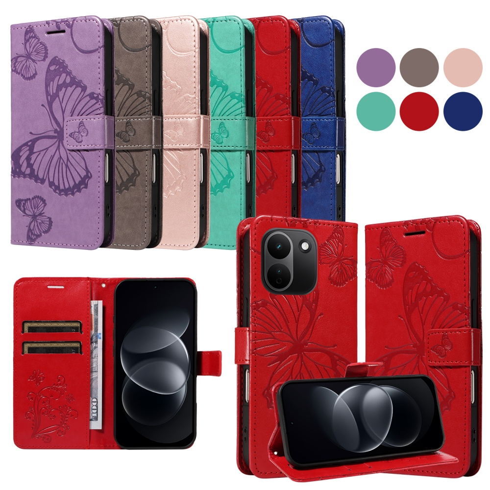 Big Butterfly könyvformájú tok a Xiaomi Redmi Note 17 Pro Max 5G-hez – piros