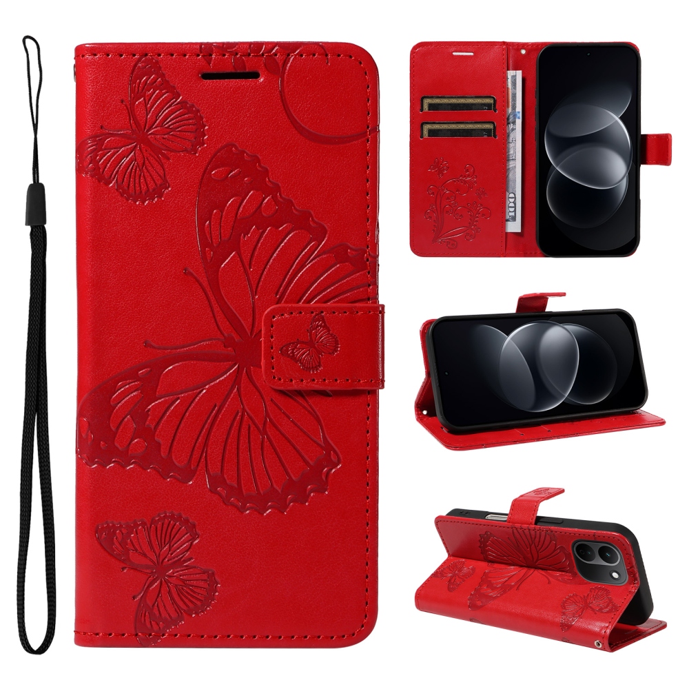 Big Butterfly könyvformájú tok a Xiaomi Redmi Note 17 Pro Max 5G-hez – piros