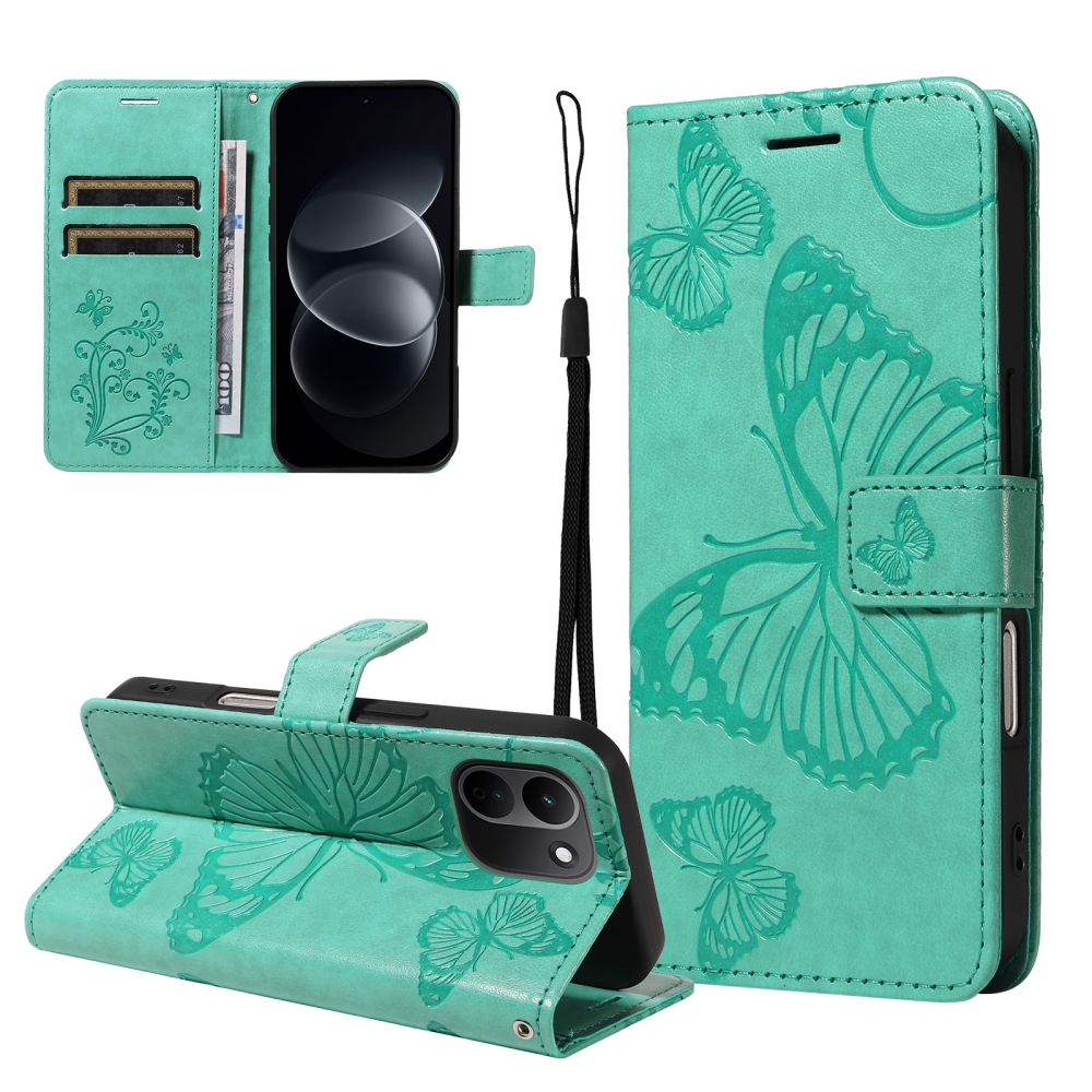Big Butterfly könyvformájú tok a Xiaomi Redmi Note 17 Pro Max 5G-hez – kék-zöld
