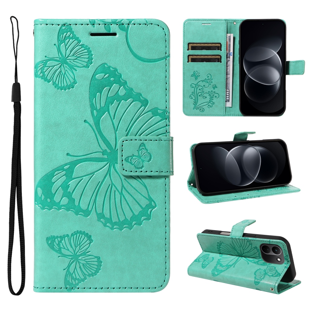 Big Butterfly könyvformájú tok a Xiaomi Redmi Note 17 Pro Max 5G-hez – kék-zöld