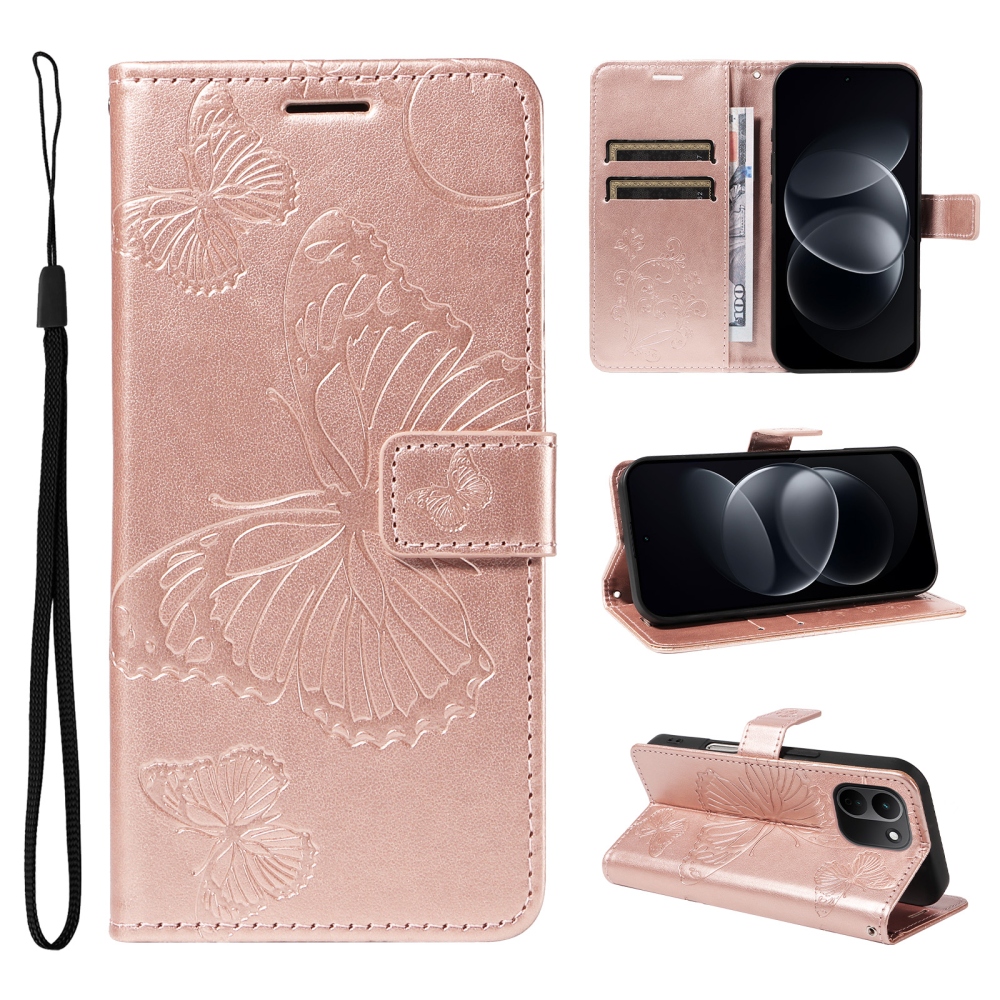 Big Butterfly könyvformájú tok a Xiaomi Redmi Note 17 Pro Max 5G-hez – rózsaszín-arany