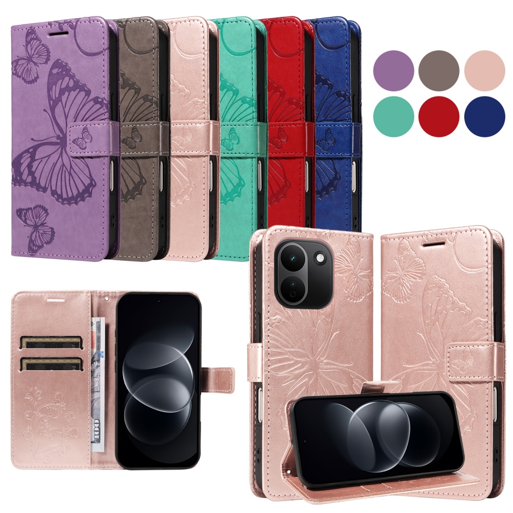 Big Butterfly könyvformájú tok a Xiaomi Redmi Note 17 Pro Max 5G-hez – rózsaszín-arany