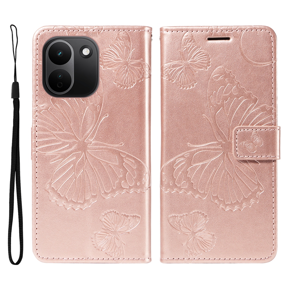 Big Butterfly könyvformájú tok a Xiaomi Redmi Note 17 Pro Max 5G-hez – rózsaszín-arany