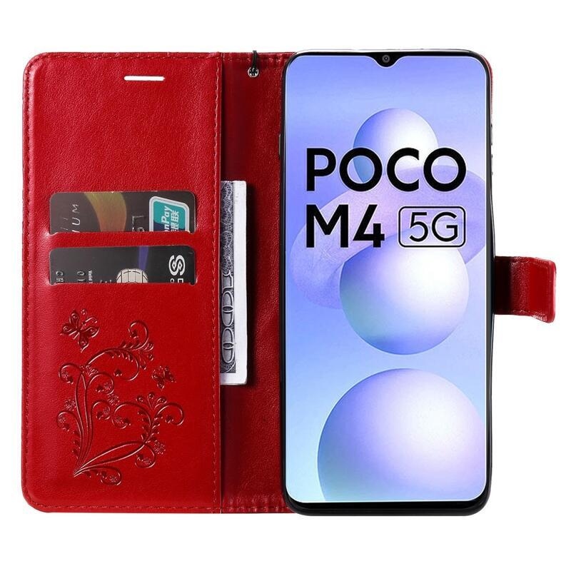 Nagy pillangó pénztárca tok Xiaomi Poco M4 5G - piros