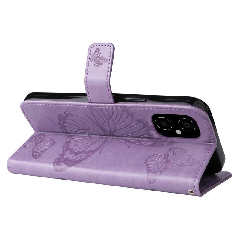 Nagy pillangó pénztárca tok a Xiaomi Poco M4 5G számára - lila