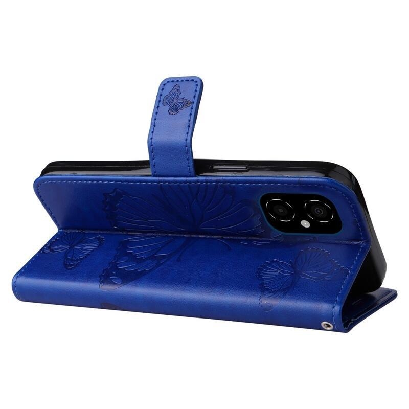 Nagy pillangó pénztárca tok a Xiaomi Poco M4 5G számára - kék