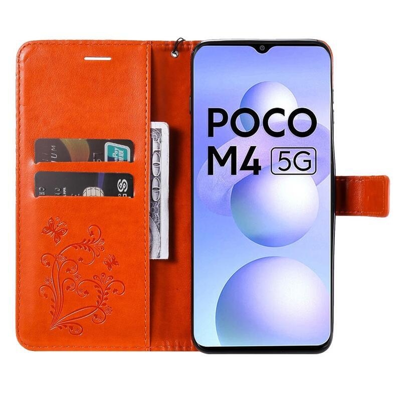 Nagy pillangó pénztárca tok Xiaomi Poco M4 5G - narancssárga