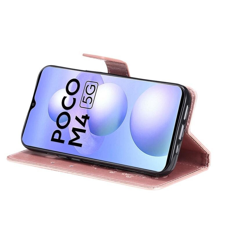 Nagy pillangó pénztárca tok Xiaomi Poco M4 5G - rózsa arany