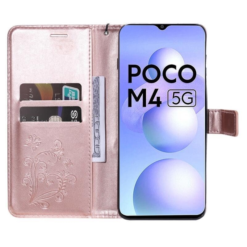 Nagy pillangó pénztárca tok Xiaomi Poco M4 5G - rózsa arany