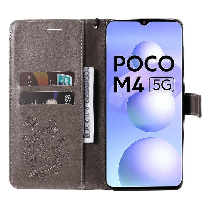 Nagy pillangó pénztárca tok Xiaomi Poco M4 5G - szürke