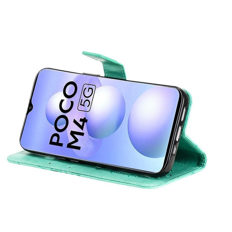 Nagy pillangó pénztárca tok a Xiaomi Poco M4 5G számára - zöld